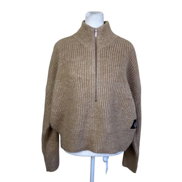 Calvin Klein Sz S Oversized Chunky Knit Boxy Sweater Mock Neck 1/2 Zip Cropped - Picture 1 of 16